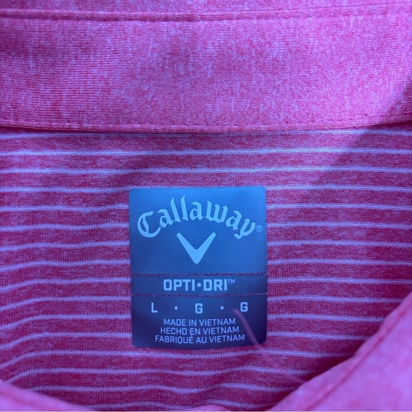 Callaway Opti Dri Men's Large Striped Salmon Short Sleeve Golf Polo Athletic - Picture 4 of 9